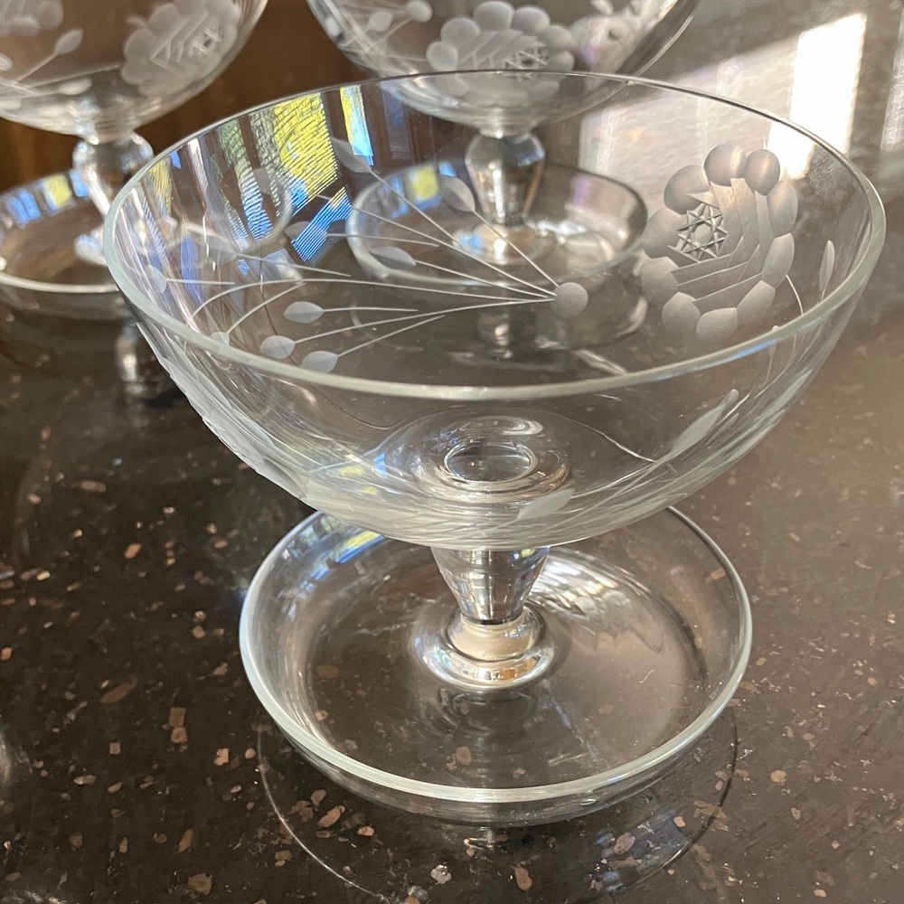 Vintage crystal coupe/sundae/dessert or shrimp cocktail glass set, cornflower